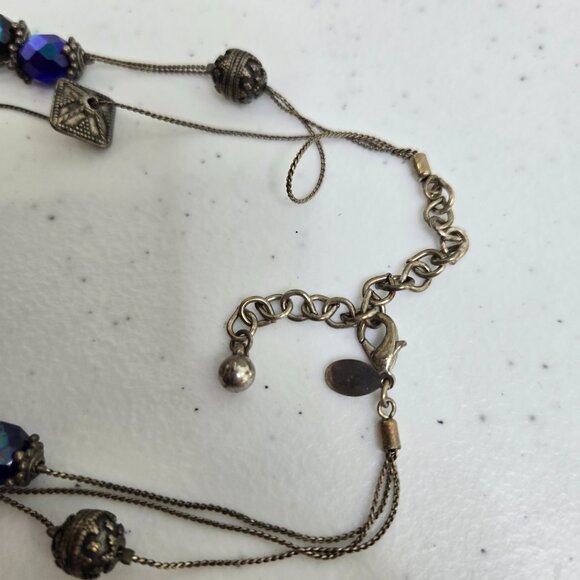 Chicos Illusion Necklace Blue Silver Tone Multi Strand Faceted Vintage Chain - Picture 6 of 9